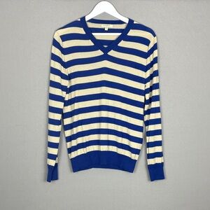 Burberry London Striped Blue and Cream Men’s Cashmere Sweater - Size S